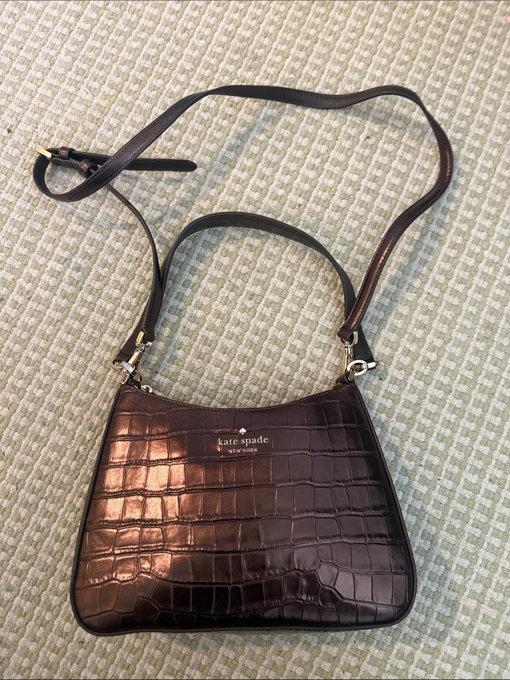 kate spade Dark Brown Croc-Embossed Leather Shoulder Bag